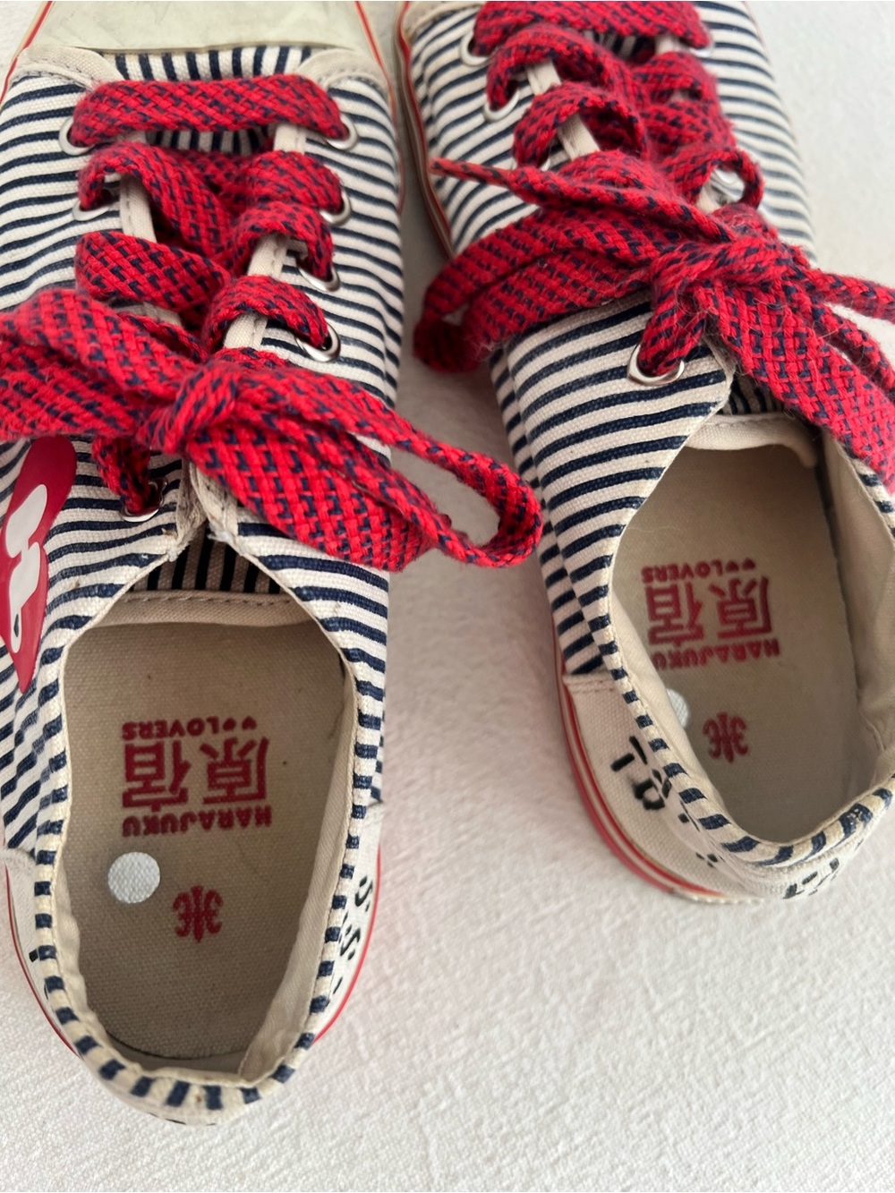 Harajuka Lovers Navy & White Striped Sneakers with Red Accents - Picture 6 of 9